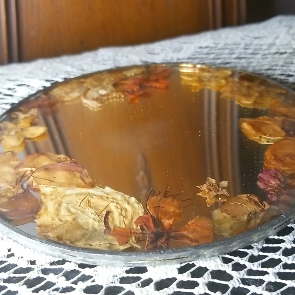 Vintage Handcrafted in Hawaii Mirror Trimmed with Pressed Flowers